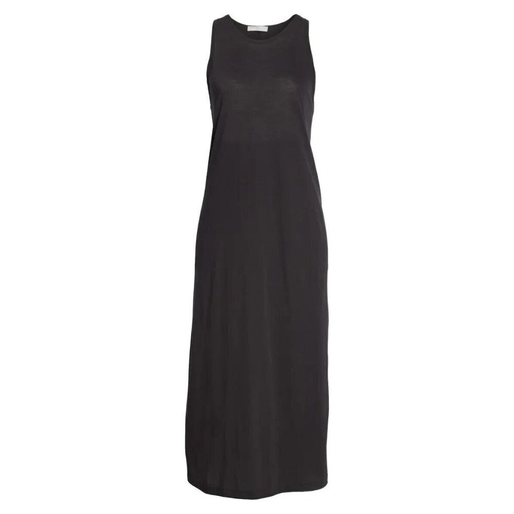NWT Vince Pima Cotton Sleeveless Twist Back Midi in Black T-shirt Dress L $195